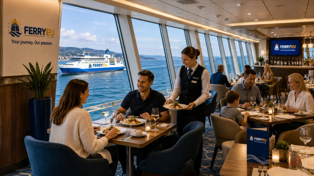 Deniz manzaralı feribot restoranı