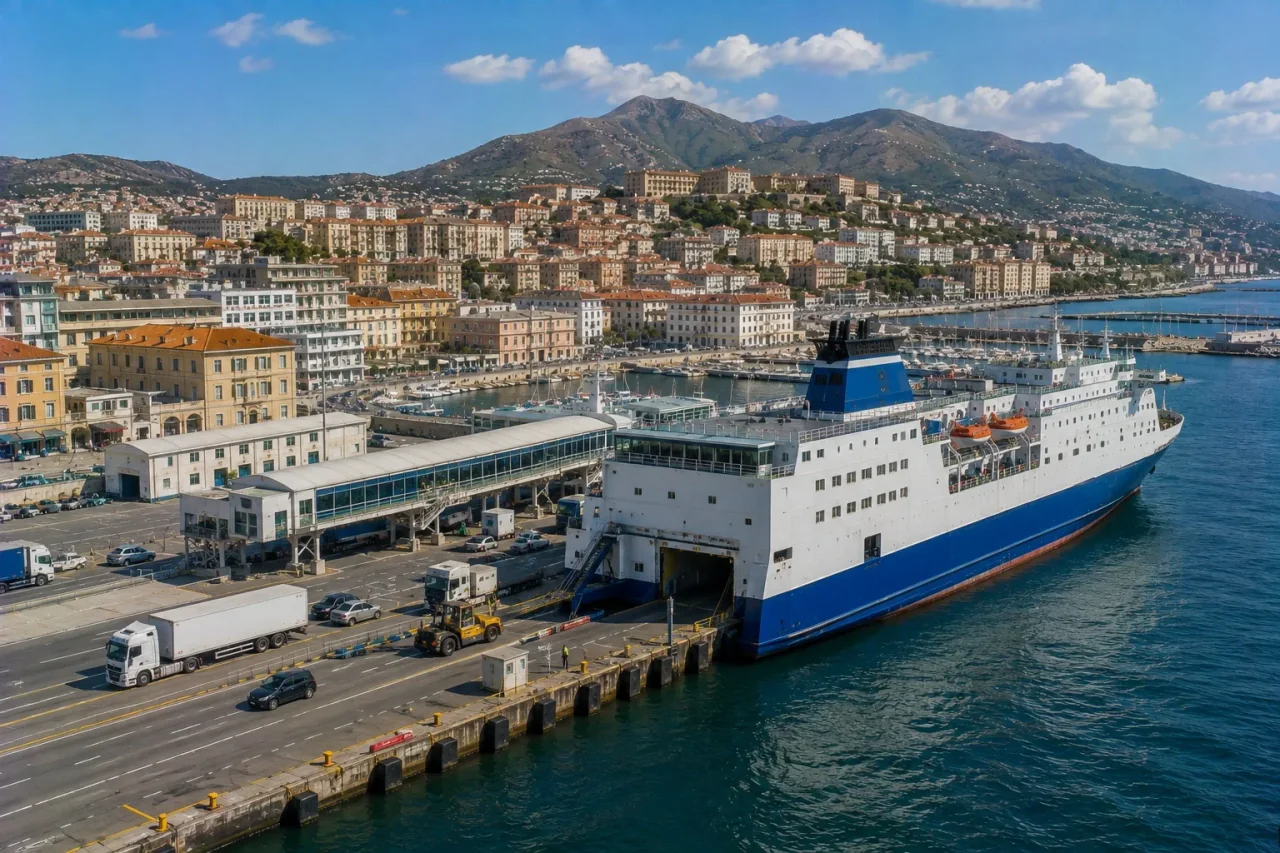Kuzey Korsika'daki Bastia yolcu feribot limanı