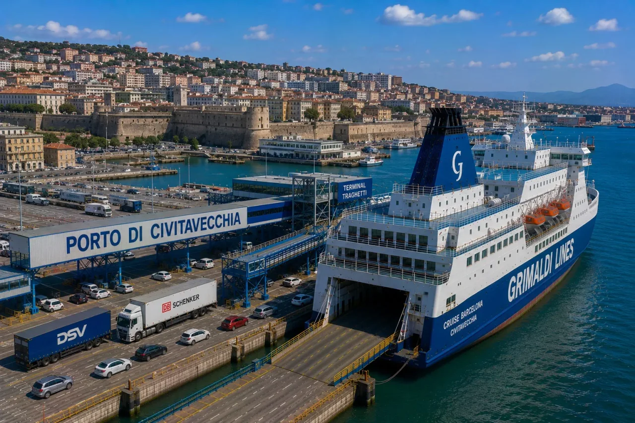İtalya'nın Lazio kıyısındaki Civitavecchia yolcu feribot limanı