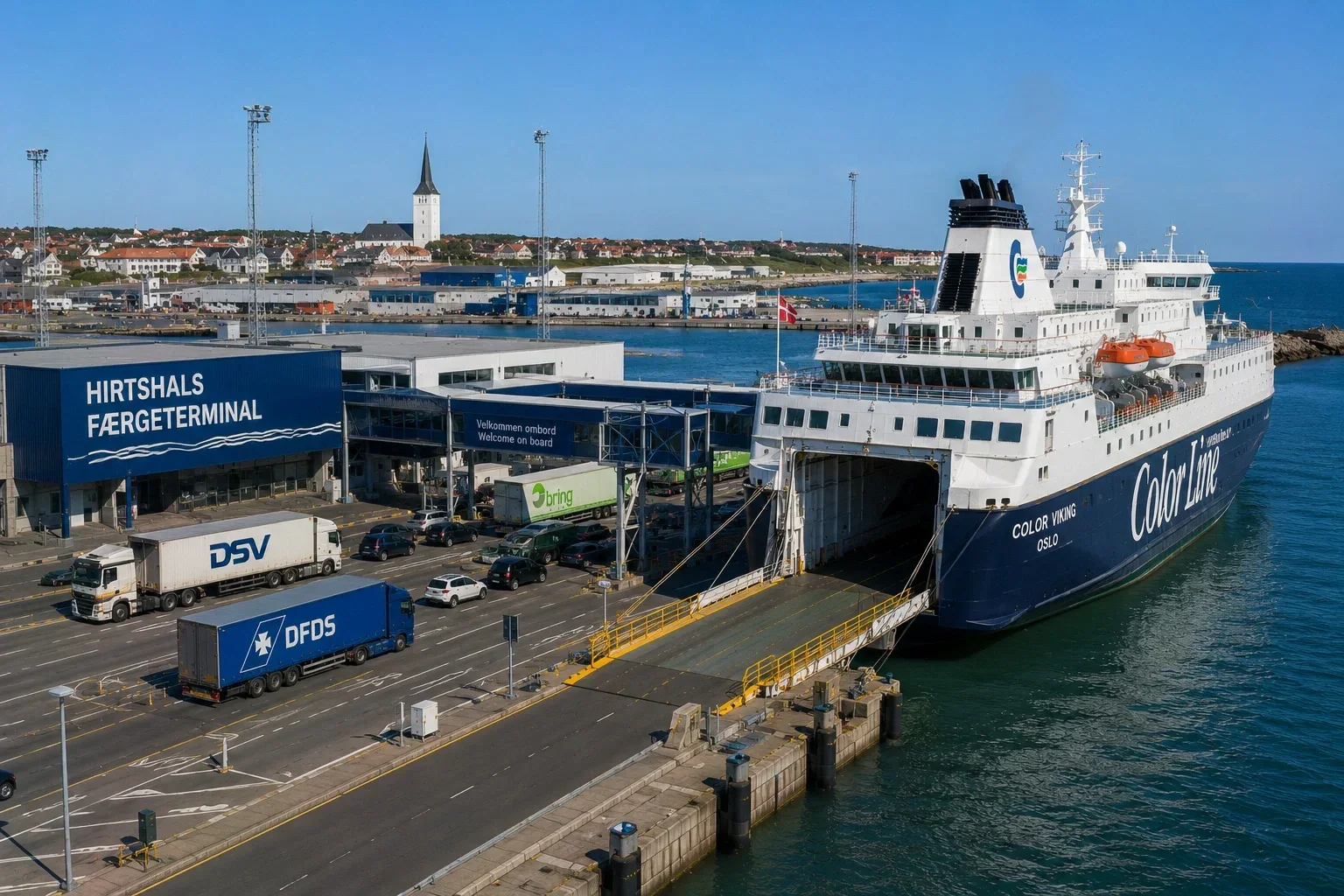 Kuzey Jutland'daki Hirtshals limanındaki yolcu feribot terminali