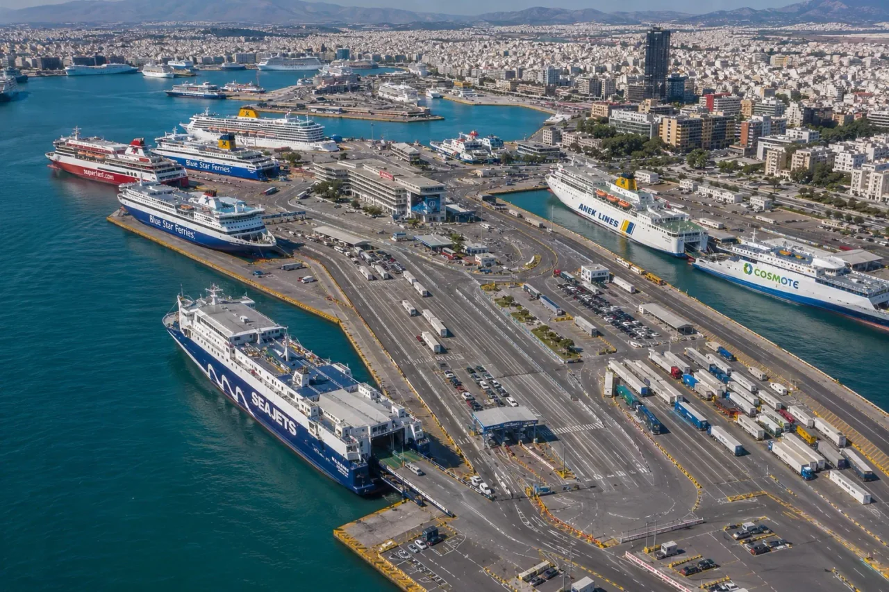 Piraeus feribot limanının Atina'daki bakışı