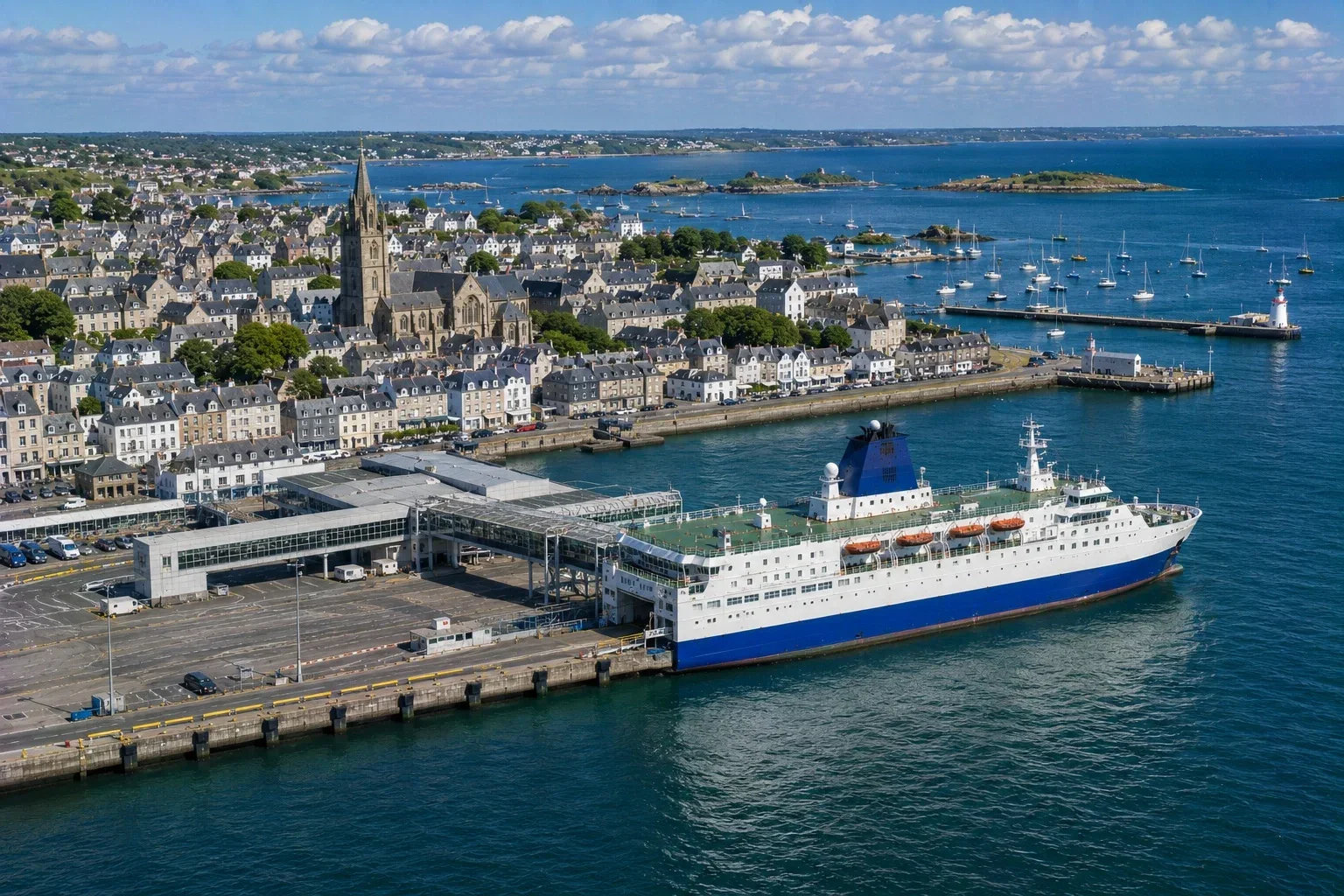 Brittany, Fransa'daki Roscoff feribot limanındaki yolcu feribotu