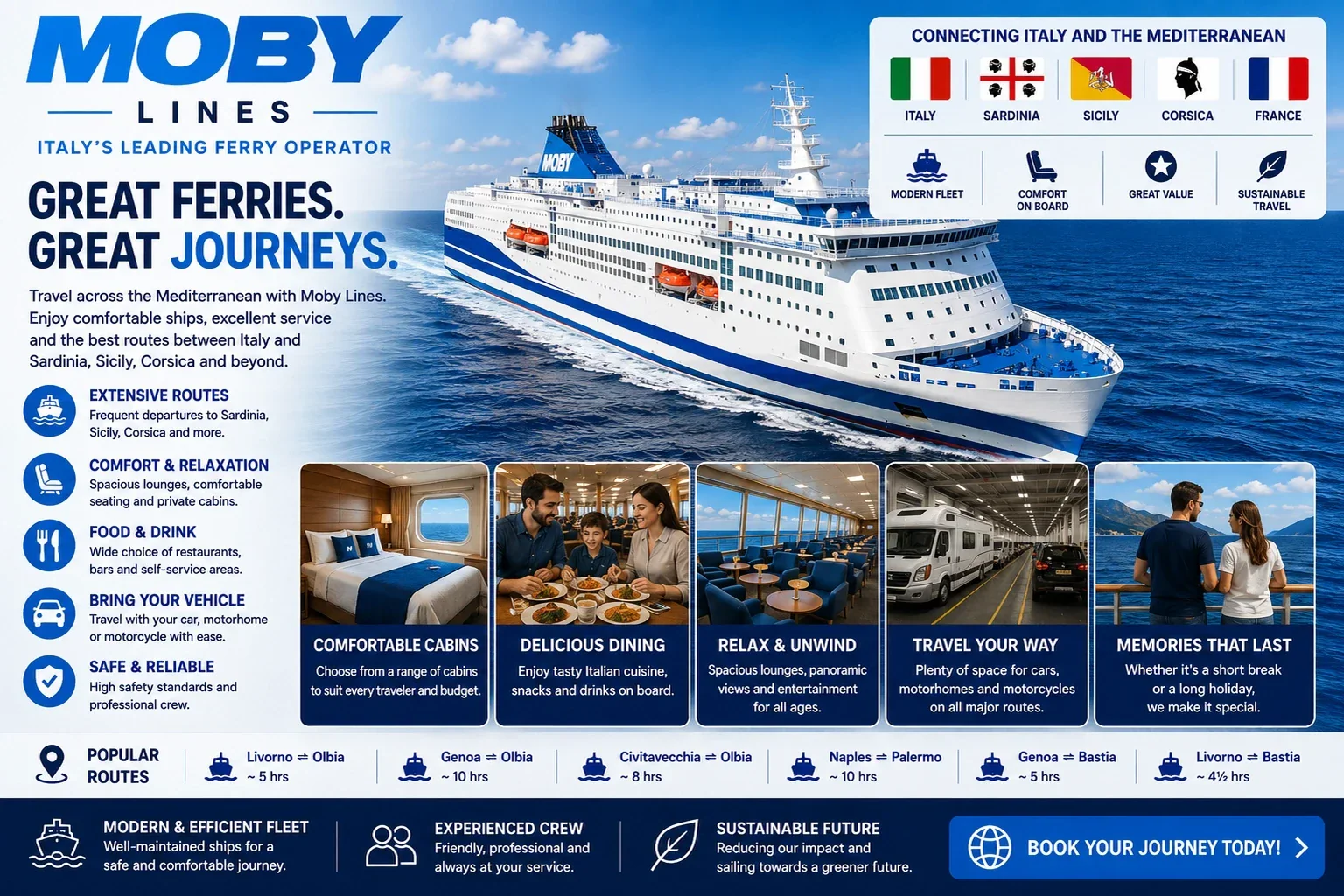 Akdeniz'de Moby Lines yolcu ve araç feribotu