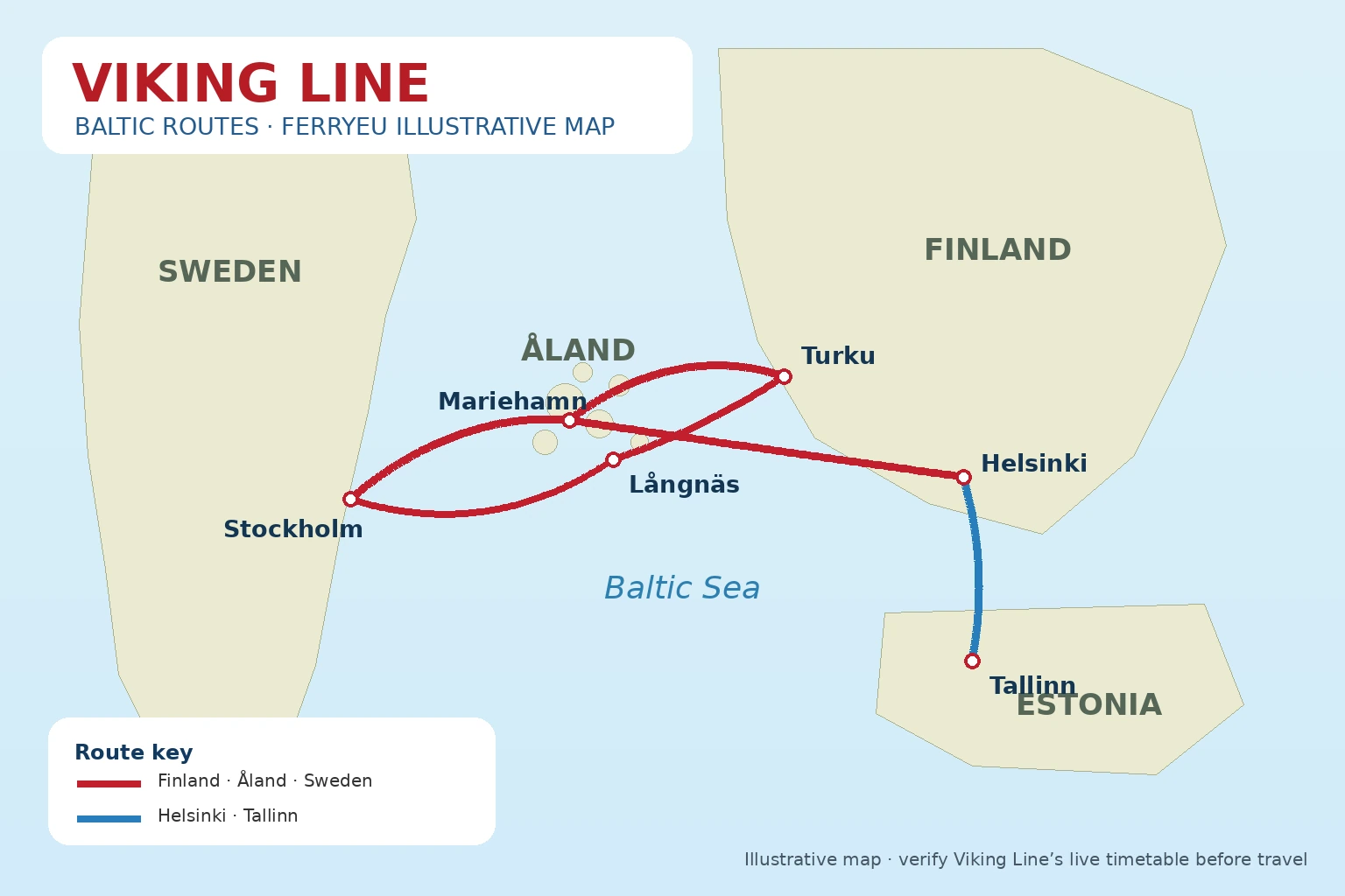 Resimli Viking Line Baltık feribot güzergahı haritası