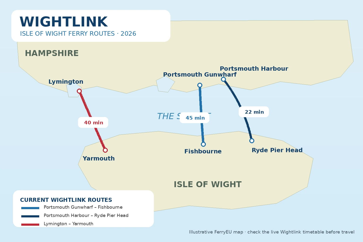 Resimli Wightlink Wight Adası feribot güzergahı haritası